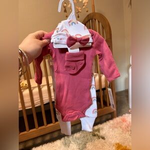 Preemie Rainbow Baby Outfit with Pink Onesie